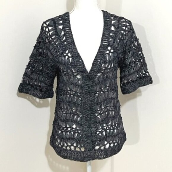 Chico's Sweaters - Chicos Blue Gray Twist Pinstripe Crochet Cardigan Sweater